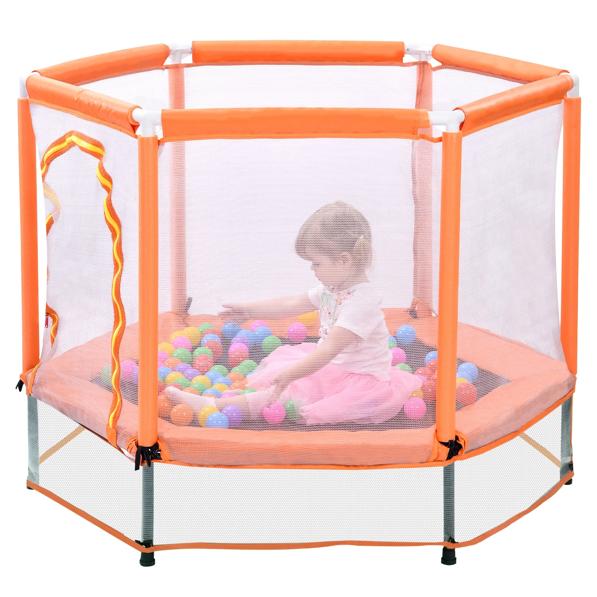 

Indoor Outdoor Activity Mini Trampoline With Balls and Safety Enclosure Net, Black+orange