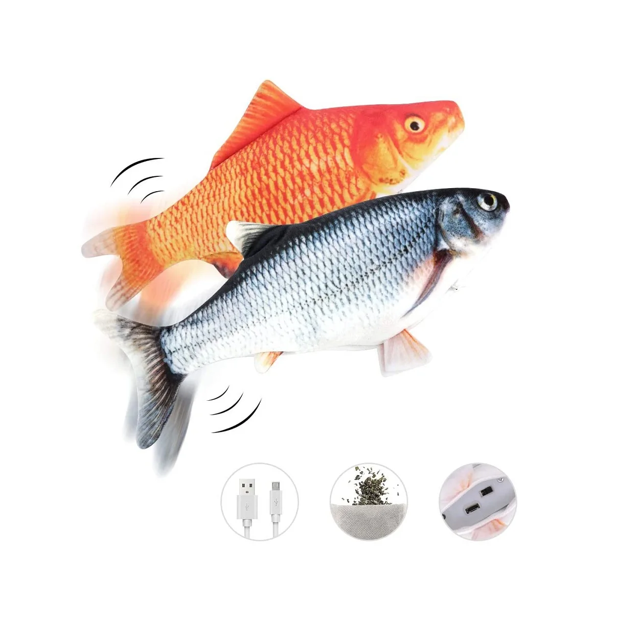 

Lewondr [2-Pack] Rechargeable Chew Interactive Electric Moving Fish Toy Products for Cats