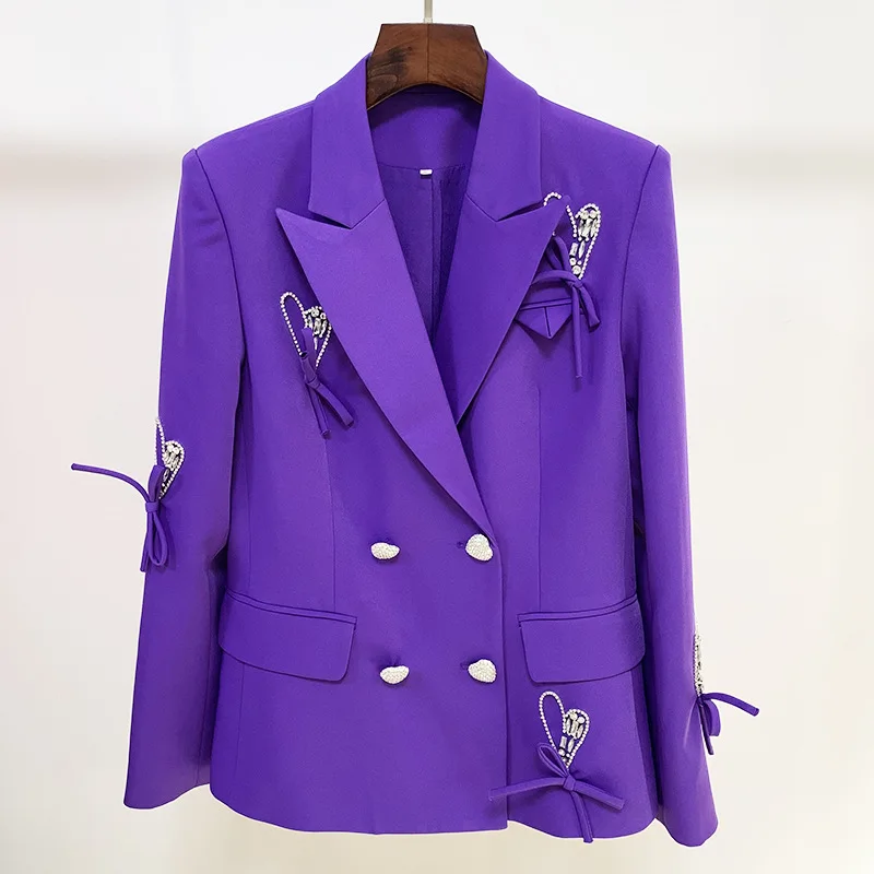 

A5895 Classic Fashion Purple Beaded Women Coat Heart Button Bow Ladies Jackets And Blazers