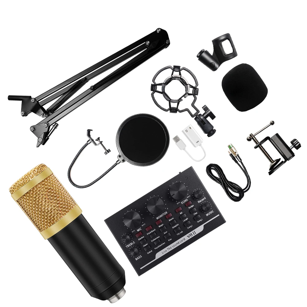 

Bm 800 Microphone Studio Condenser V8 II Sound Card Set For Webcast Live Recording