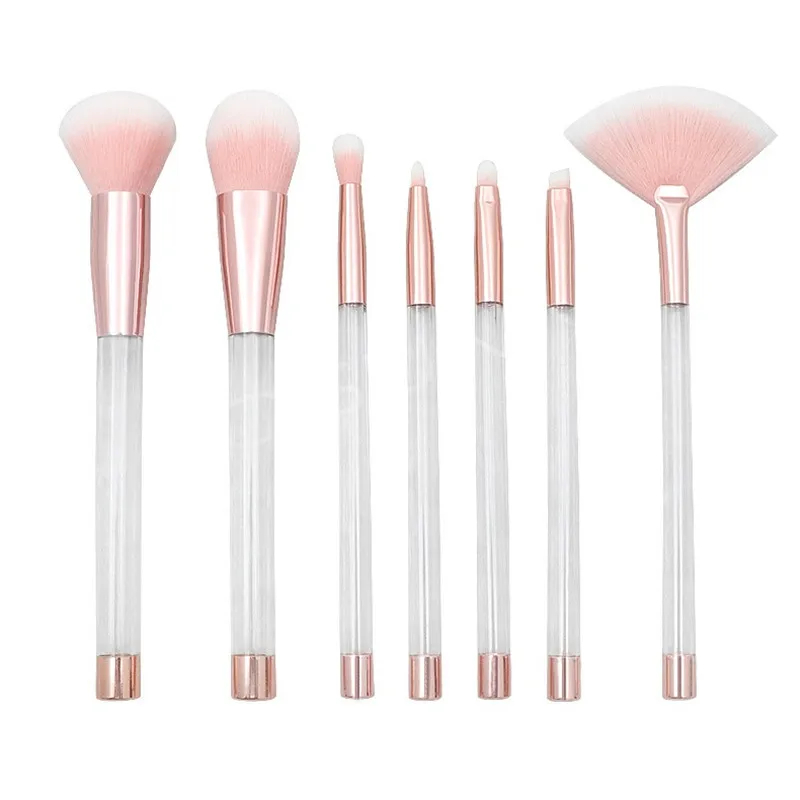 

7 pcs Makeup Brush Set Transparent Crystal Empty Tube DIY Handle Eyeshadow Concealer Make Up Brush Set, Customized color