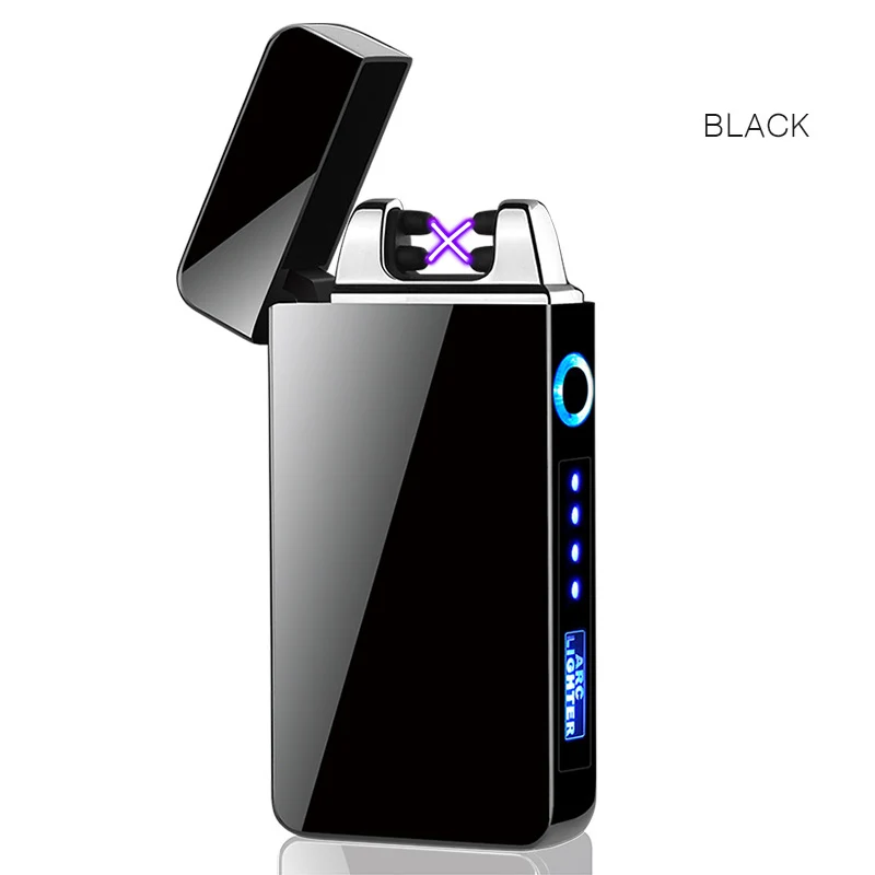 

Dropship Customize Logo Boyfriend Gift Double Arc Windproof Cigarette Lighter Portable Electricity Display Usb Charging Lighter