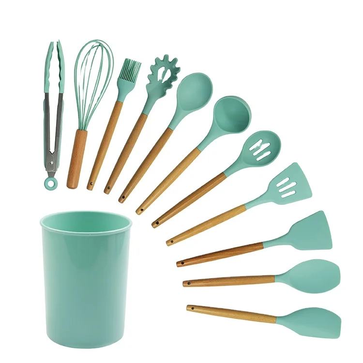 

2021 New Products Heat-resistant Cooking Silicone Utensils Set Comfortable Wood Handle Cooking Kitchen Tools set