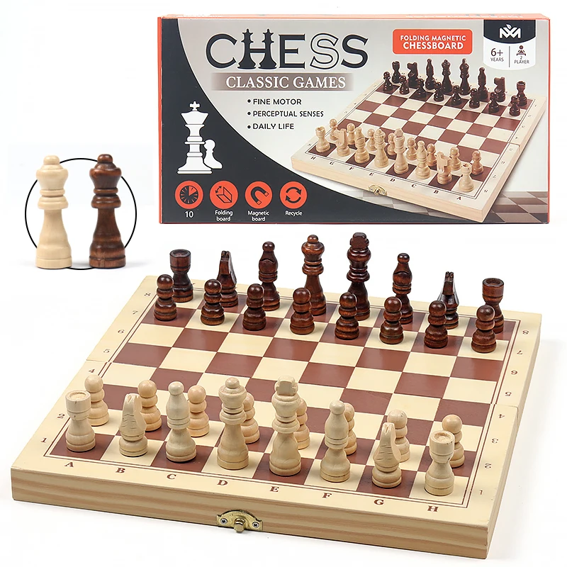 

High quality chess set folding storage wholesale wooden game board children gifts classic portable game parent child interaction, Picture