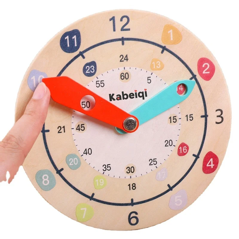 

2023 New designed wooden colorful small alarm clock toys Montessori educational toys children's toys CE