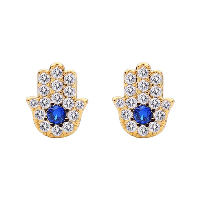 

Jhumka Royal Blue Evil Eye Buddha Zircon Earings Fashion Jewelry Opal Hand Small 18k Gold Plated Women Hamsa Stud Earrings