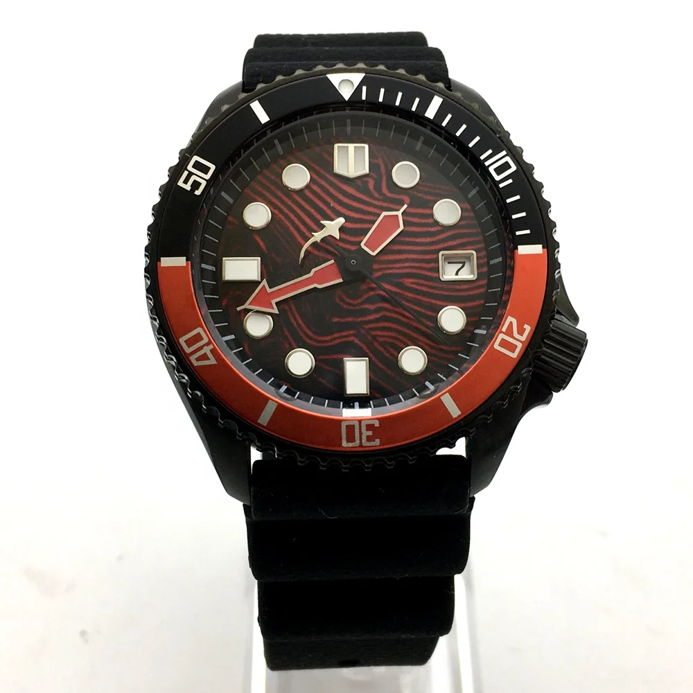 

Luxery watch diving NH35A movement sterile red dial black case strap automatic mechanical men's watch