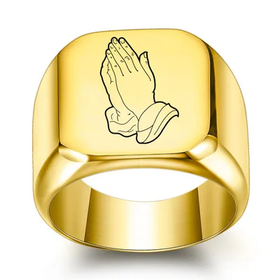 

Colorful Rings Stainless Steel Virgin Mary Praying Hands Ring Infinity Ring for Men Women, As picture shows