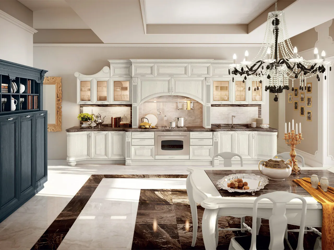 Armario De Cocina De Madera Maciza Clásico Blanco De Lujo,Estándar