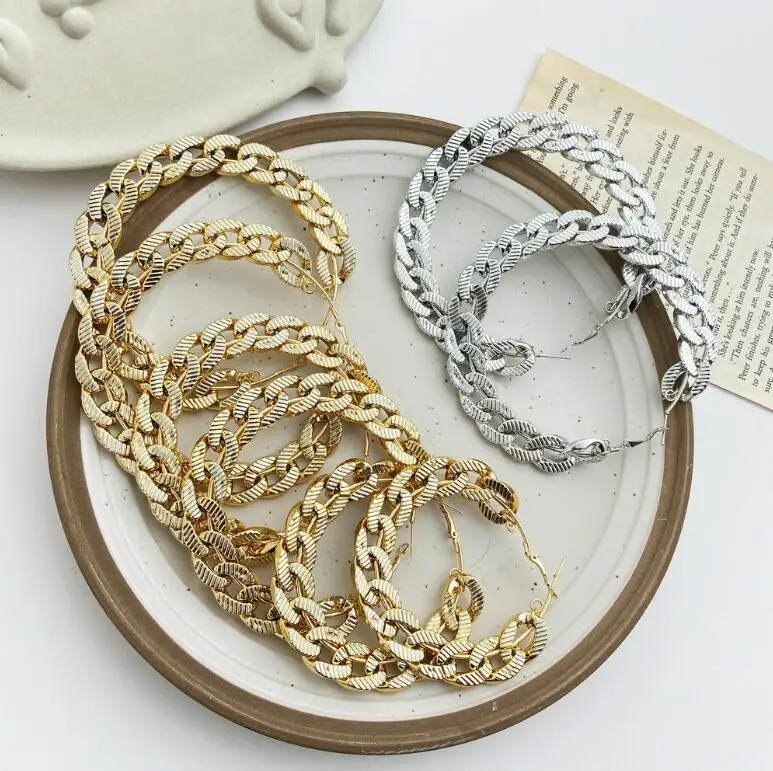

2021 new fashion women exaggerated zinc alloy thick chain gold hoop earrings for party