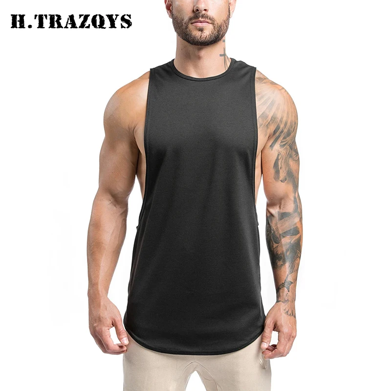 

Fashion sleevless OEM plain blank custom workout mens vest gym drop armhole tank top men, Custom color