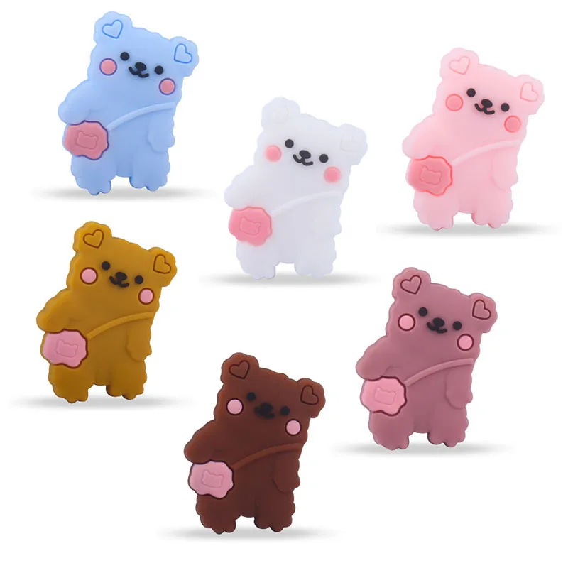 

Kids Teether Chewable Toys Wholesale BPA Free Babies Teething Shape Beads Silicone Baby Bear Bead, 6 different colors