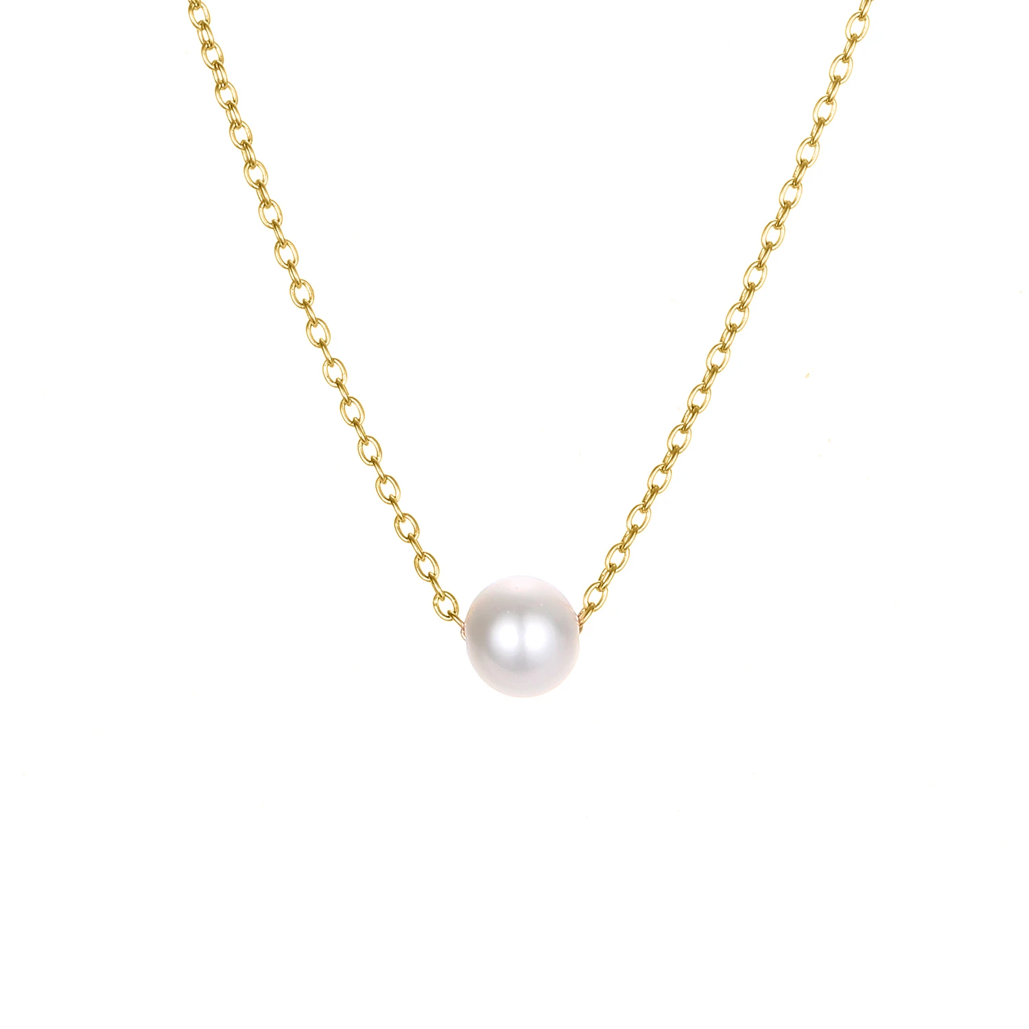 

Elegant 316L Stainless Steel 5MM White Shell Pearl Pendant Necklace Light Link Chain Choker Necklace For Women