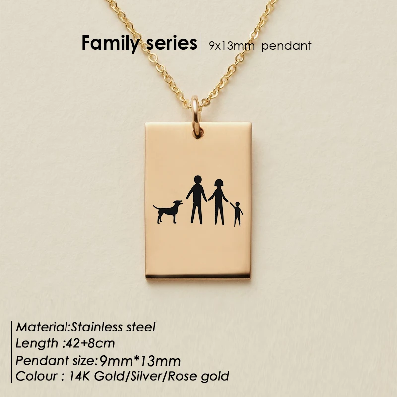 

14K Gold Plated Engraved Pendant Necklace Fmaily Series Engraving Pendant Necklace Stainless Steel Jewelry, Silver/14k gold/rose gold