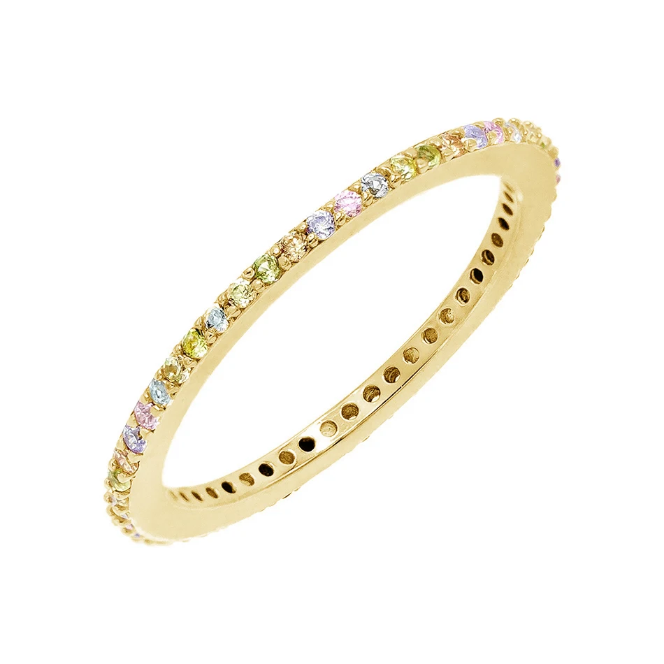 

Luxury Band 925 Sterling Silver Rose Gold Plated Thin Pastel Ring With Colorful Cubic Zircon