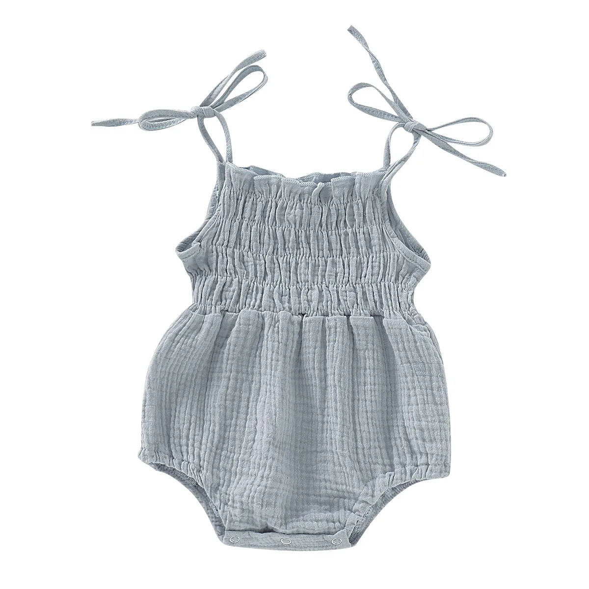 

Newborn Infant Toddler Girl Tie Strap Summer Baby Clothes 100% Organic Cotton Muslin Baby Romper, Photo showed and customized color