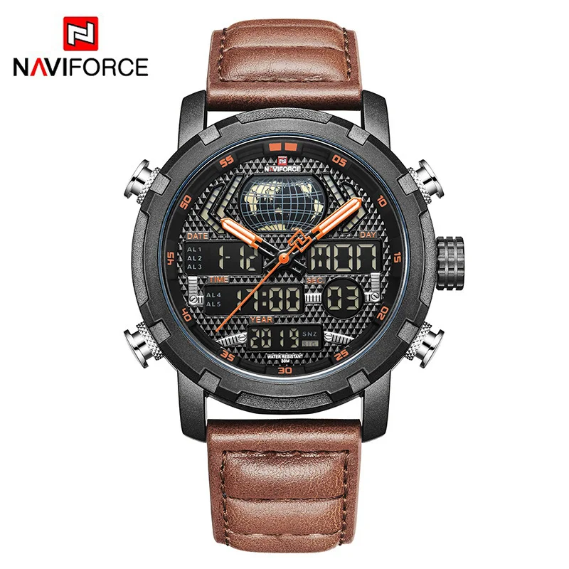 

Naviforce 9160 Luxury Digital Analog Sport military wrist watches Genuine leather watch strap