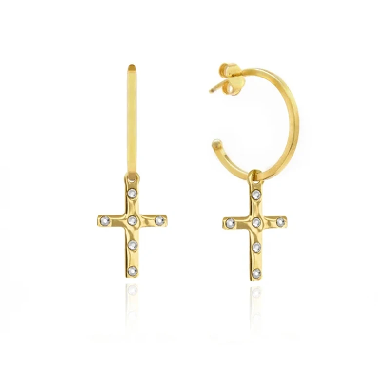 

2021 hot design S925 sterling silver fashion ins style cross C-shaped stud hoop earrings