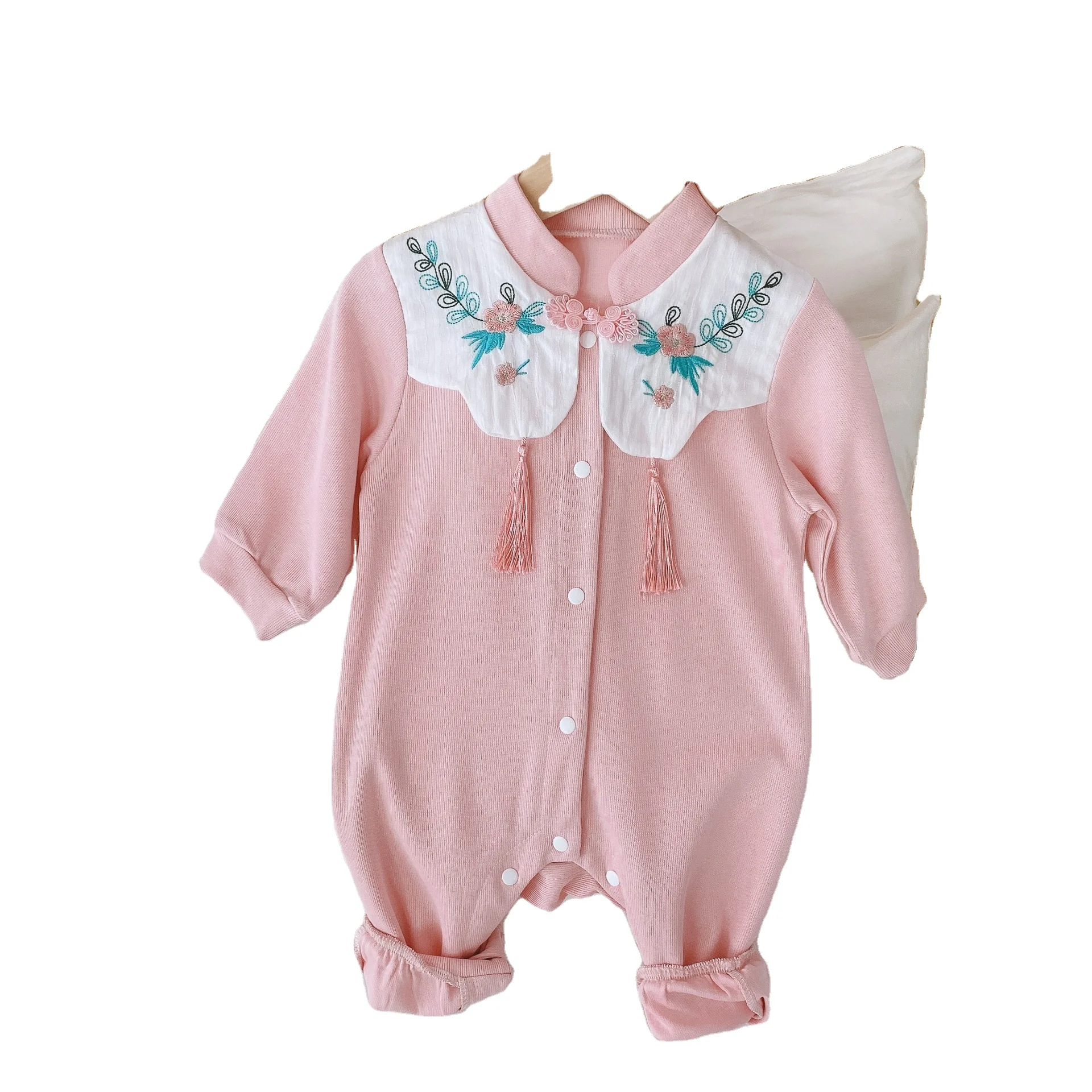 

rts 0-2 Years Old Baby Fringed Romper 2020 Autumn Girl Chinese Style Embroidered kids Flower Long Sleeve clothes