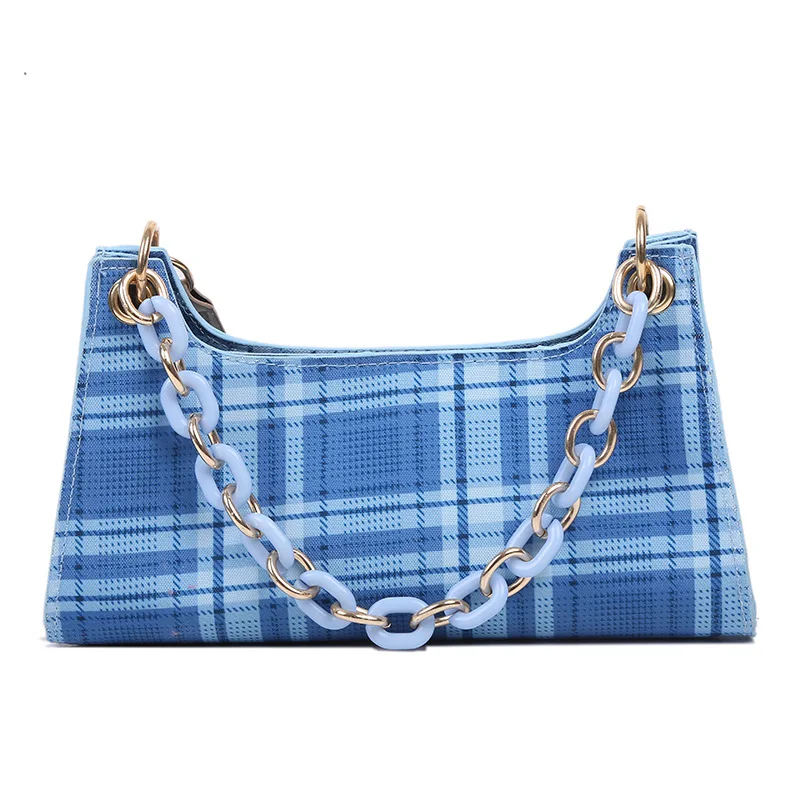 

2020 New Fashion Ladies Purse Small Crossbody Bag Plaid Chain PU Handbag For Women, As picture