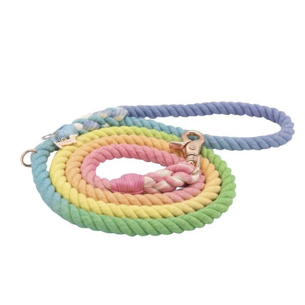 

Hot sale Dog Leash Rope High Quality 100% Cotton Fashionable Colorful Gradient Rope Dog Leash Western Style Pet Accessories New