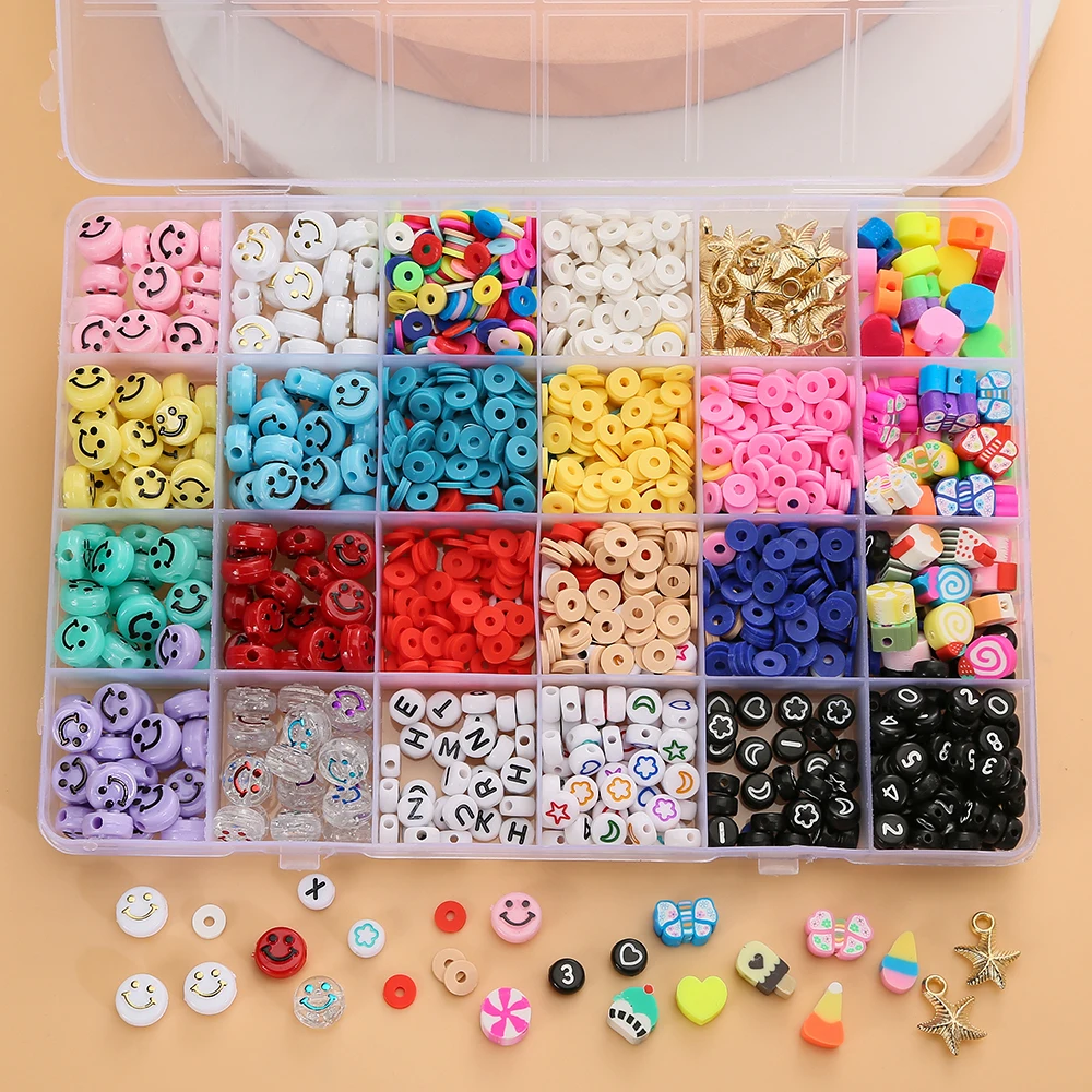 

New Mixed polymer clay resin Spacer Loose Bead Set For Making Ring DIY Handmade making bracelet jewelry Children Diy accessories, As shown