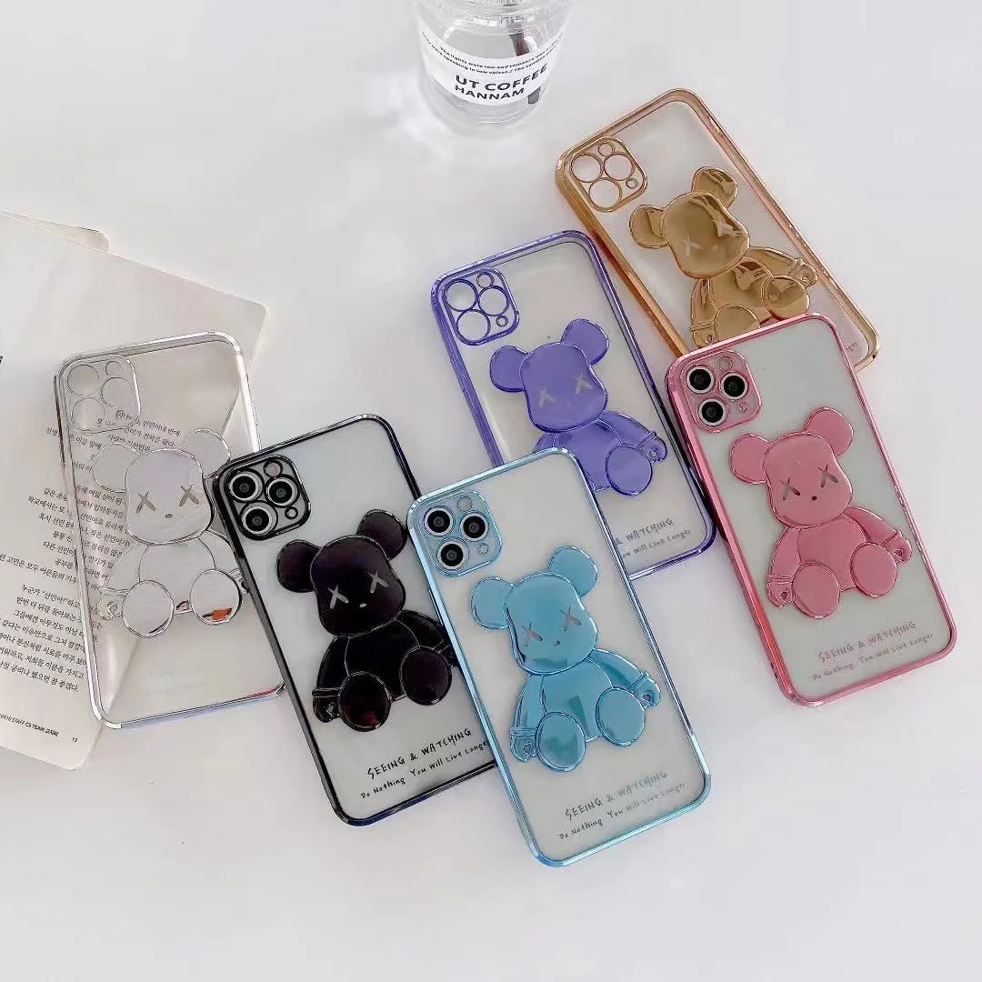 

New arrival all-inclusive protection electroplating mobile phone soft case for iPhone xr TPU cartoon bear pattern for 12Promax, Multi colors