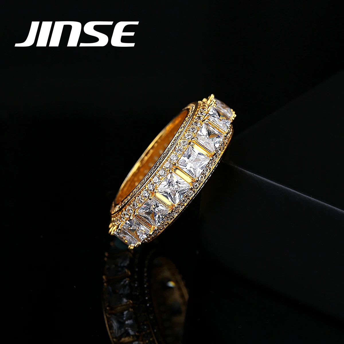 

JINSE New Trend Hip Hop Round CZ Custom Brass Ring for Men Fashion Wholesale
