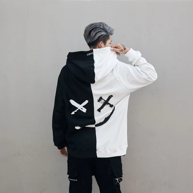 Men Hoodies Sweatshirts Smile Print Headwear Hoodie Hip Hop Streetwear Clothing