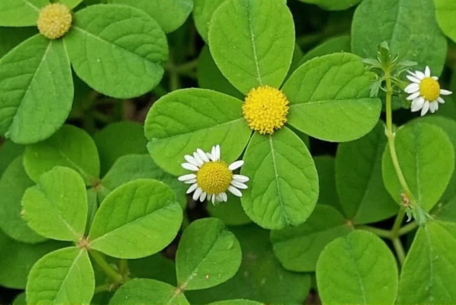Side-by-side comparison of oxeye daisy and white clover showing leaf structure and flower differences
