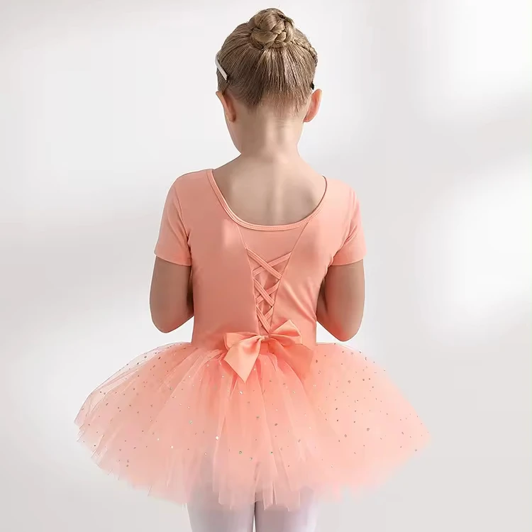 New Style Children's Dance Dress Short-sleeved Orange Girls Practice Pure Cotton Ballet Skirt