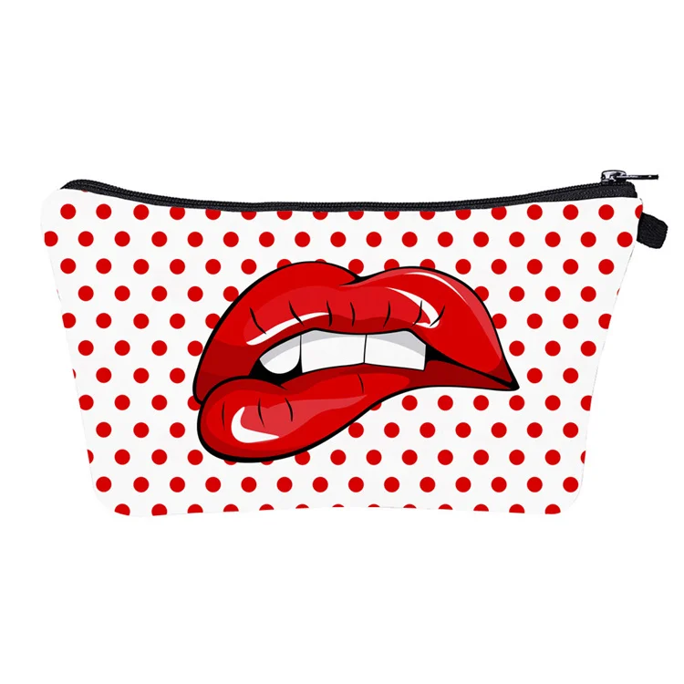 

Wholesale women's cosmetic bag Big mouth design soft polyester waterproof small cosmetic bag printed makeup bag, Picture