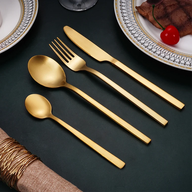 

4Pcs Wedding Flatware Stainless Steel Silver Plated Spoon And Fork Golden Cutlery Set Hochzeit Goud Bestek, Silver/gold/ customizable