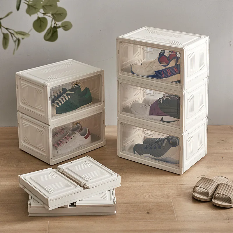 

Home Stackable Shoes Rack Organizers Foldable Folding Plastic Shoe Storage Box, White, grey, black, customized