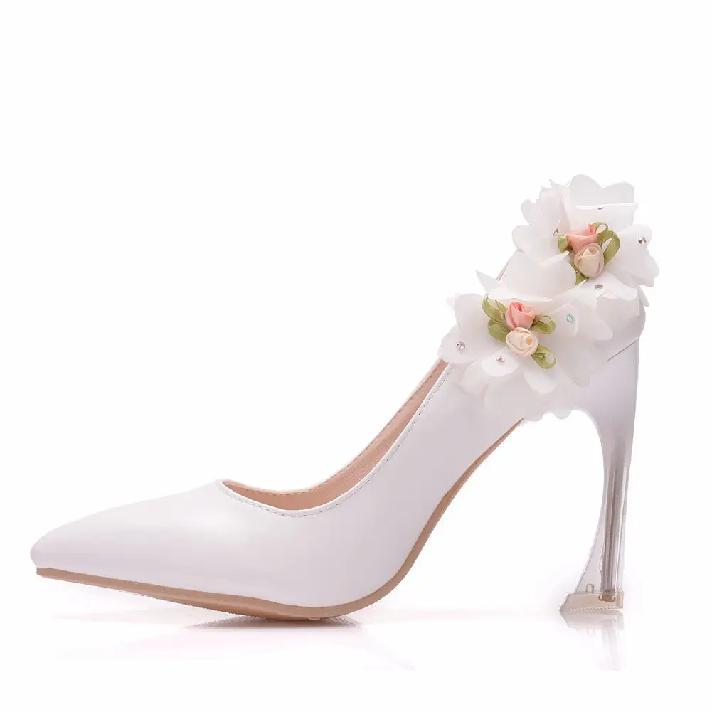 

Hot Fashion Women Leather Dress Shoes Crystal Heel Ladies wedding shoes