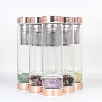 

Custom Logo Rose Gold Fruit Infuser Glass Gemstone Crystal Water Bottle