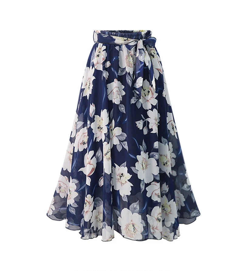 

2020 New Arrival Wholesale Women's Fashion European and American Style Chiffon Floral Printed Pleated Skirt women'skirts