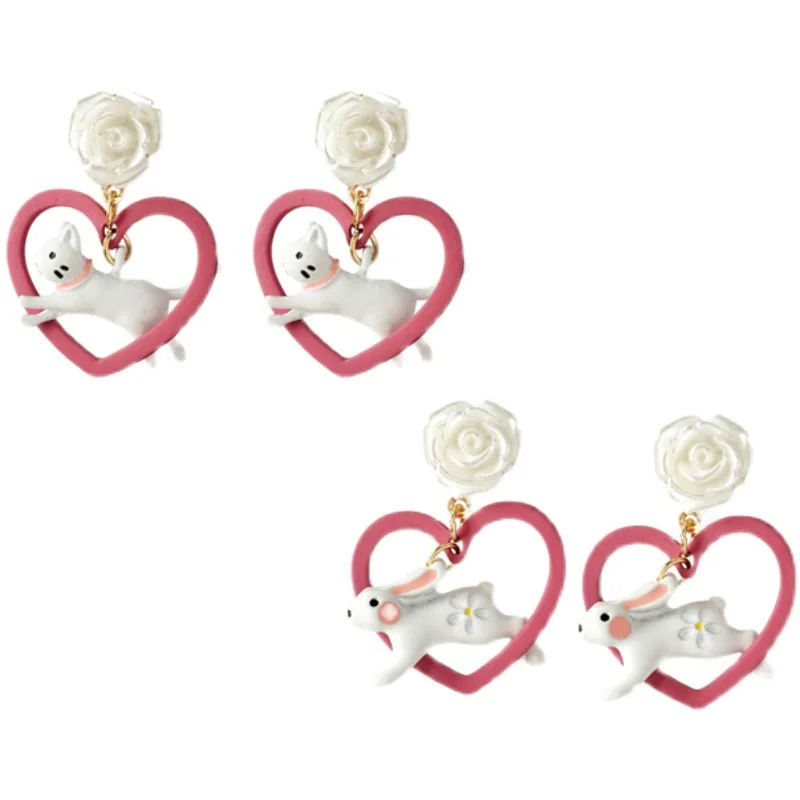 

Sandro S925 Silver Needle Cute Animal Earrings Fresh and Beautiful Flower Earrings Personality Girl Love Earrings