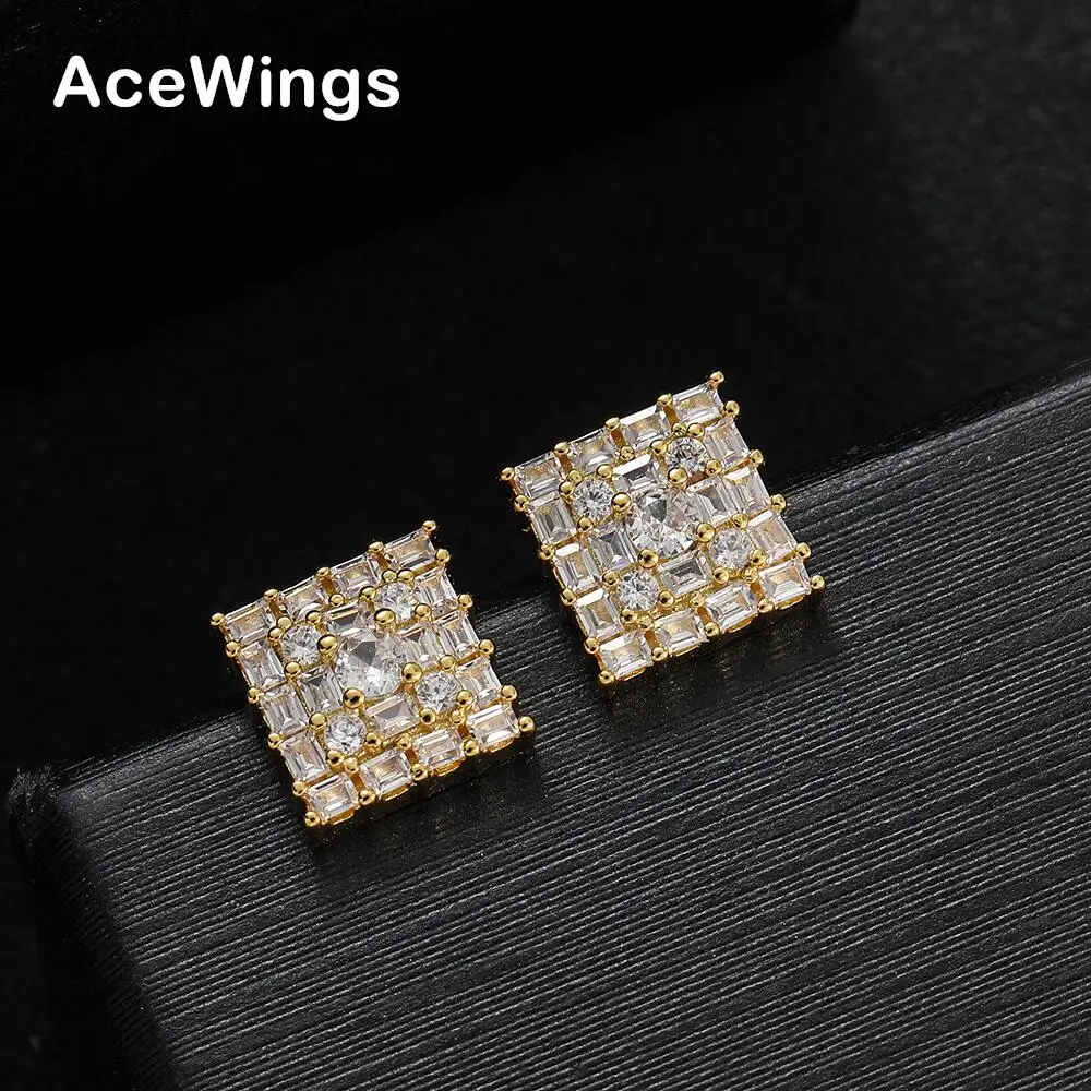 

E075 Iced Men Earrings Brass CZ Stud Earring For Women Party Gift