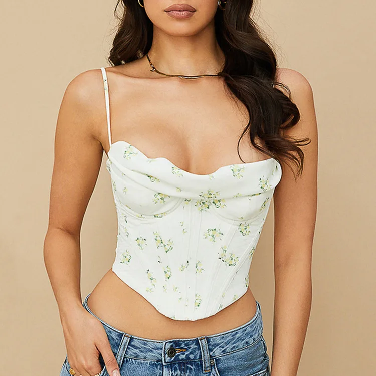 

2022 Hot Custom Logo Summer Lady floral Crop Tank Top Women