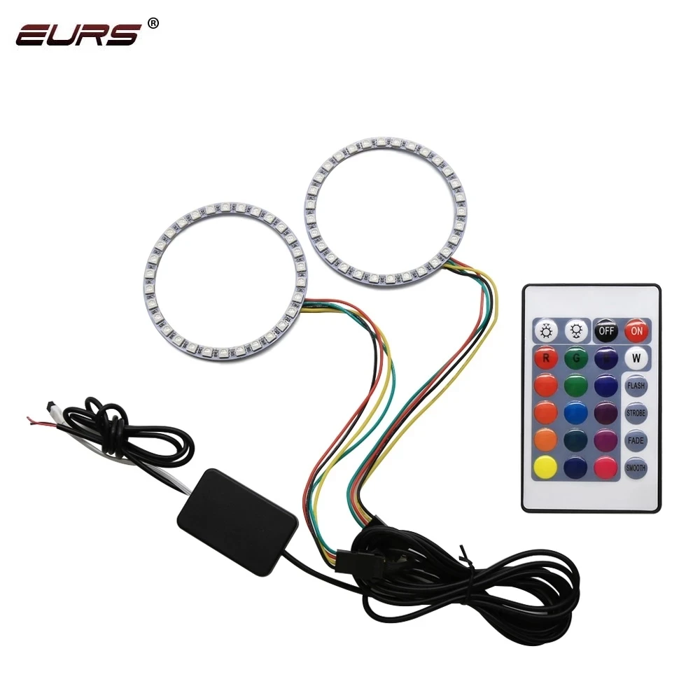

Factory Price car modified headlamp 80mm 90mm 110mm RGB 5050 angel eyes light With remote control Lamp Halo Ring Kit