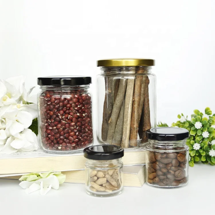 

Bulk 45ml 75ml 150ml 240ml 300ml Clear Round Glass Food Storage Jars Canning Jars With Lid, Clear transparent flint