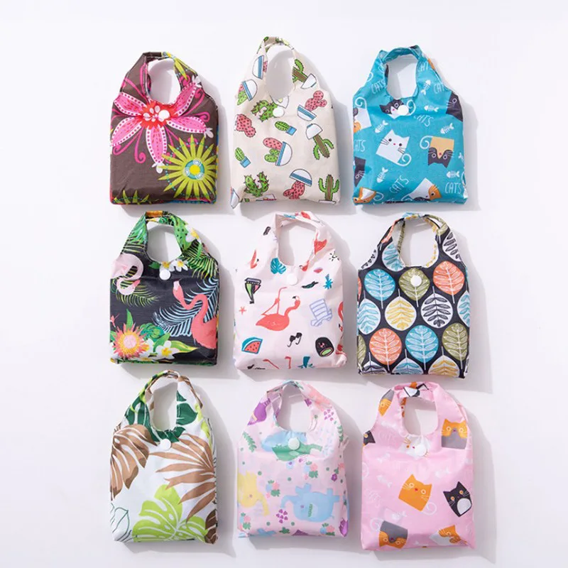 

Korean Foldable Print Recyclable Mall Shopping Handbags Daily Waterpproof Portable Hand Bag, 1color