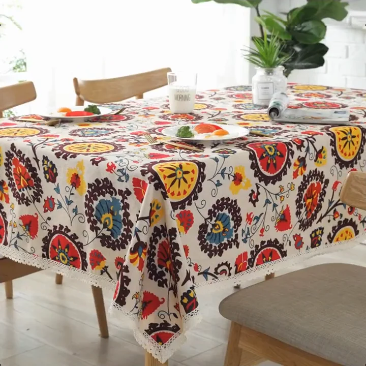 high quality table cloth blue vintage flower printed table cloth