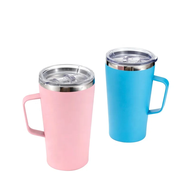 

BPA free eco friendly Flip lid 304 stainless steel double wall handle type 16oz beer tumbler with stainless steel straw, Pms color