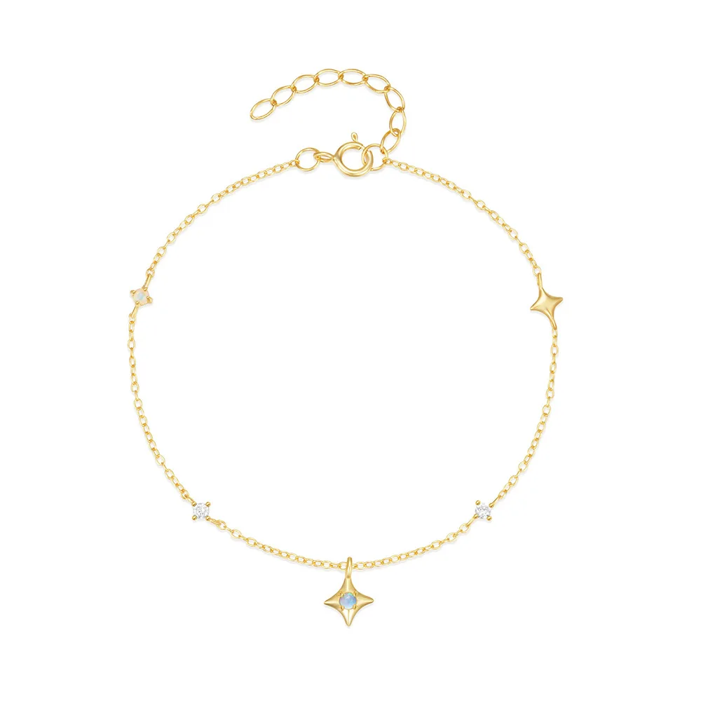 Wholesale Fashion Jewelry 925 Sterling Silver Bracelets Star Charm Opal Zircon Gold Plated Bracelets for Women