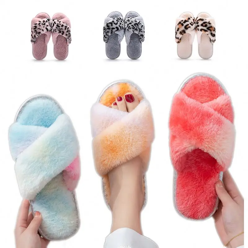 

Woman Warm Plush Faux Fur Slipper Slide Fluffy Slippers Animal Designs Furry For Girls Full Mink Slides Cross Band