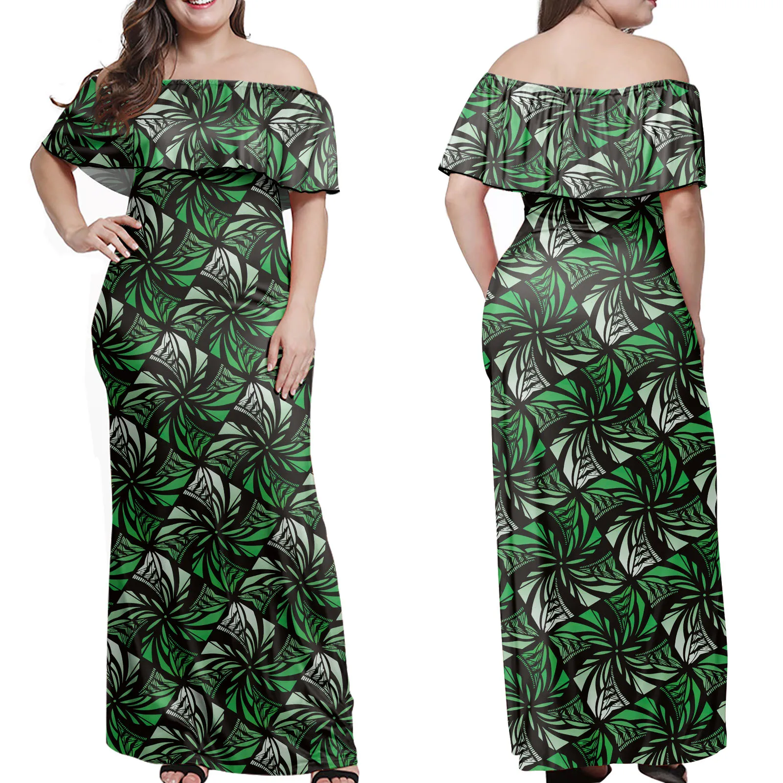 

POD New Discount Hawaiian Polynesian Traditional Tribal Print Women Dresses Elegant Pencil Off Shoulder Party Bodycon Midi Dress