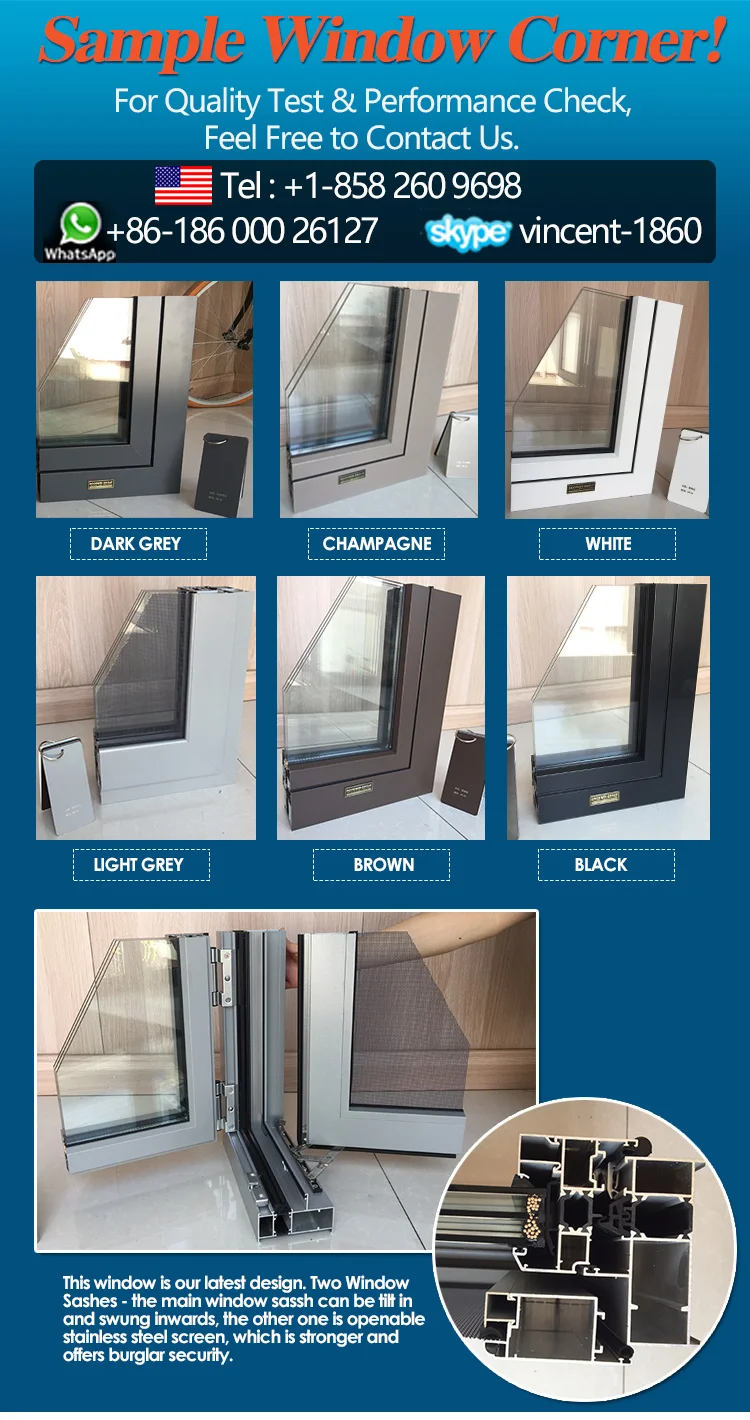 Hawaii Aluminium and wood inward door glass tilt and turn window Wood cladding aluminium tilt and turn window with handle
