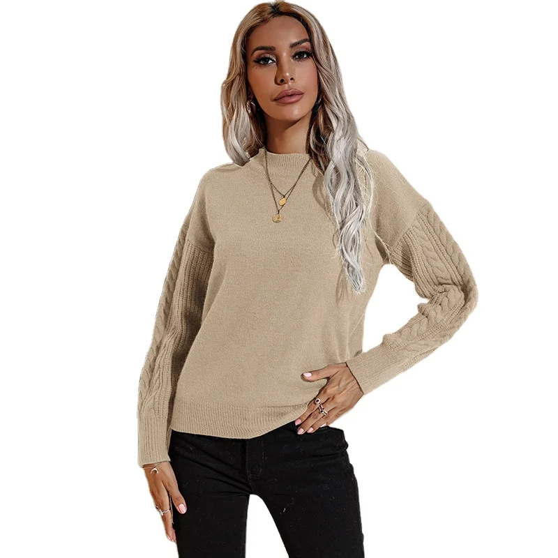 

High Quality Winter Causal Top Long Sleeve Solid Knitwear Women Knitted Pullover Sweater, Black, army, apricot